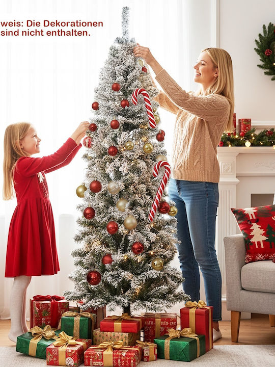 Weihnachtsbaum Schlank Beschneit 180cm mit LED-Beleuchtung Weiß