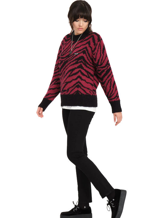 Women's Long Sleeve Sweater Animal Print Burgundy