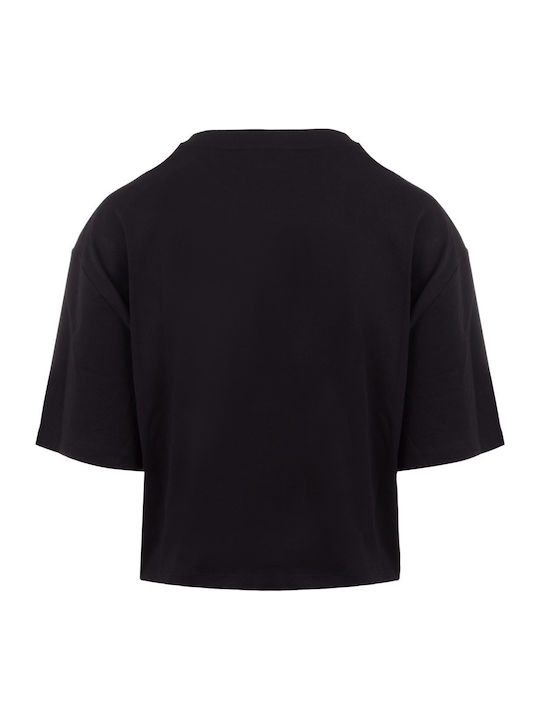 1125159 Damen Sommer Crop Top Baumwolle Kurzarm Schwarz