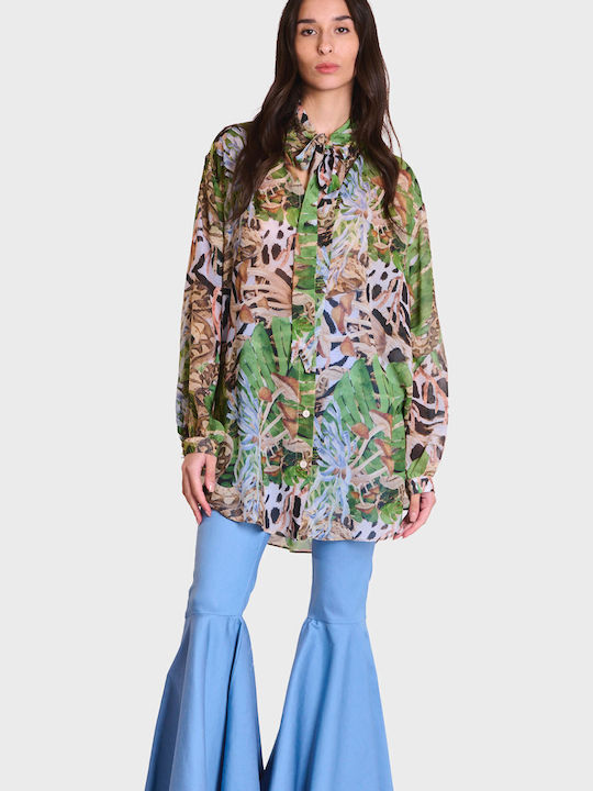 Collectiva Noir Women's Long Sleeve Shirt Leopard Print
