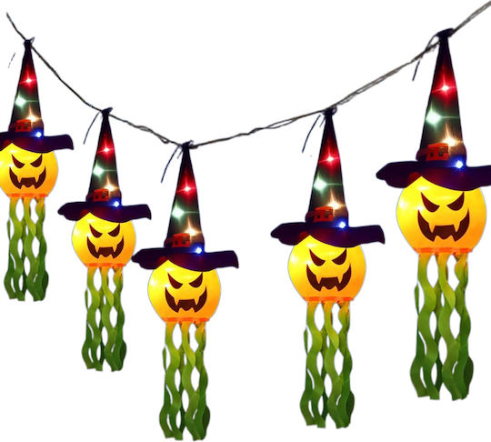 Led Garland Halloween Decoration 5 Pumpkins In Glowing Hats 3 M