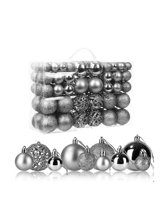 Set 100 Decorative Silver Christmas Tree Ornaments