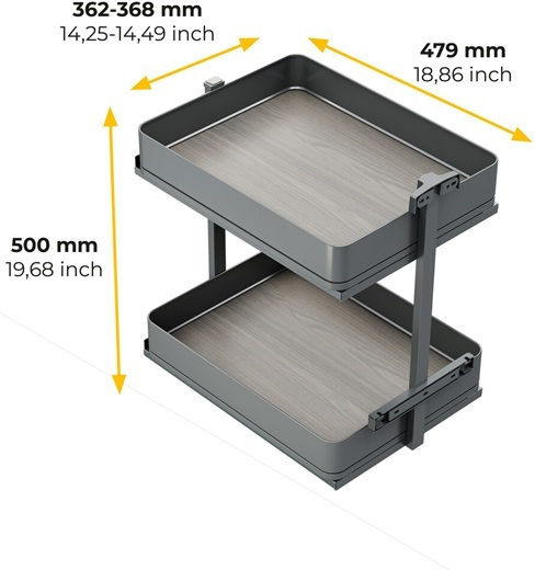 Vagonet Cu Două Nivele Cu Fund Din Lemn Emuca Harmony 8382535 Frână Dulap 400mm