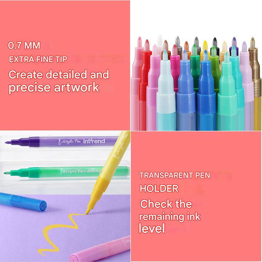 Intrend 22 Colors Ακρυλικοί Μαρκαδόροι 0.7mm Σετ 22τμχ
