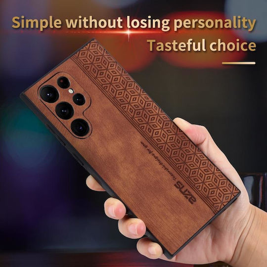 5g Azns 3d Embossed Skin Feel Back Cover Σιλικόνης / Δερμάτινο Καφέ (Galaxy S23 Ultra)