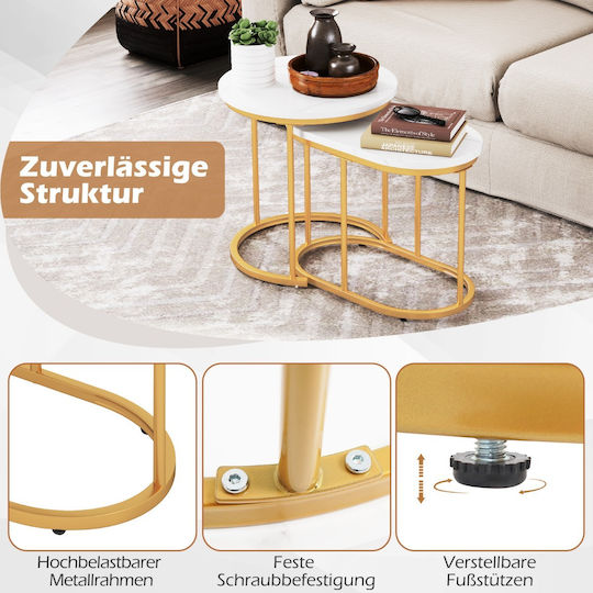 Rectangular Side Table Wooden Brown with Marble Look 2 Pieces M60xL36xH43.5cm
