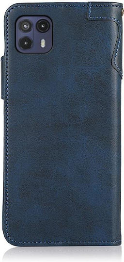 Cowhide Texture Horizontal Buchen Sie Leder Blau (Moto G50)