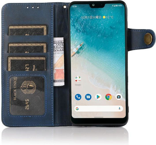 Cowhide Texture Horizontal Buchen Sie Leder Blau (Moto G50)