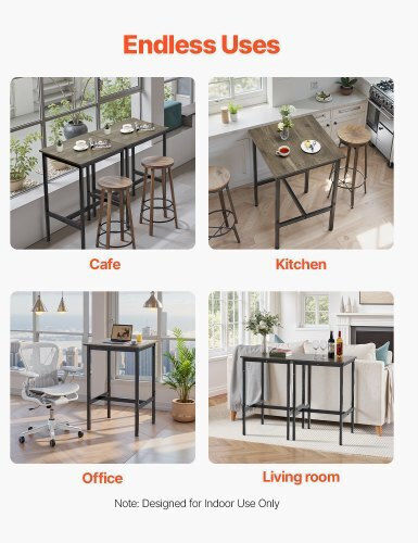 Square Wooden Bar Table with Brown Metal Frame 60x60x92cm