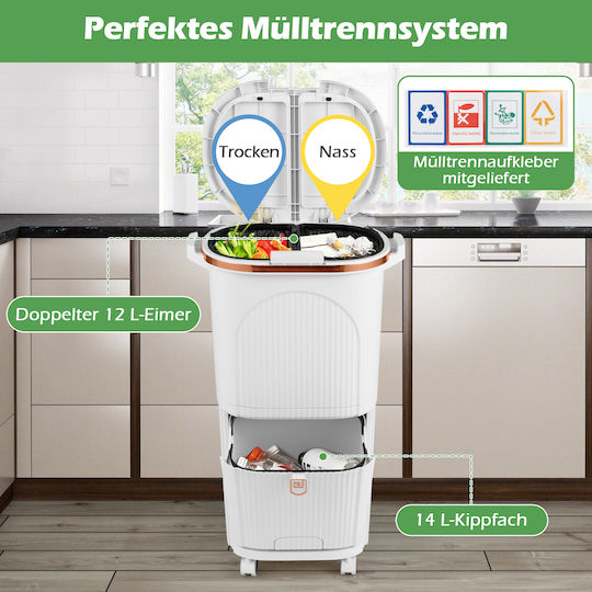Costway Plastic Recycling Bin with Pedal 38L White