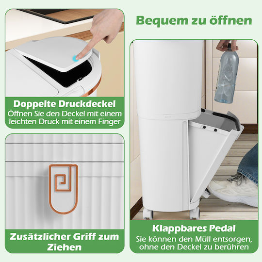 Costway Plastic Recycling Bin with Pedal 38L White