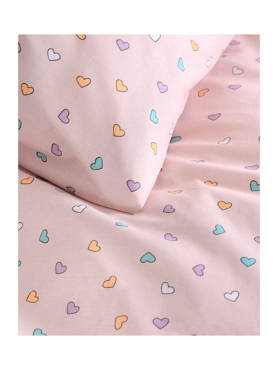 Rythmos Tiny Heart Подредба Покривало Единично Памук Сомон 160x240см 2бр
