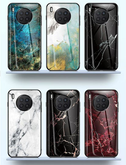 Marble Pattern Back Cover Tempered Glass / Silicone White (Huawei Nova 8i)