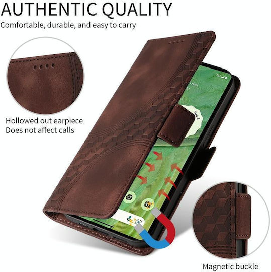 Embossed Rhombus Starry Back Cover Leather / Silicone with Strap with Card Slot Brown (Honor 50 Lite)