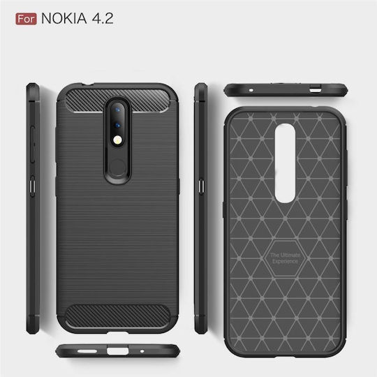 Brushed Texture Carbon Fiber Back Cover Σιλικόνης Κόκκινο (Nokia 4.2)