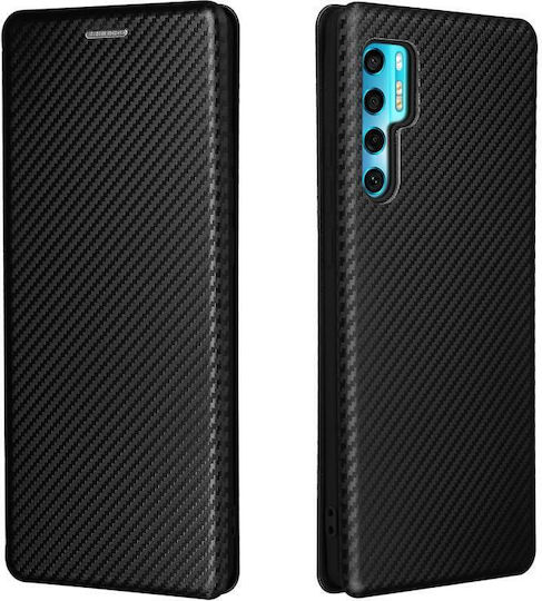 Carbon Fiber Texture Horizontal Book Silicone / Plastic / Synthetic Leather / Leather Black (TCL 20 Pro 5G)