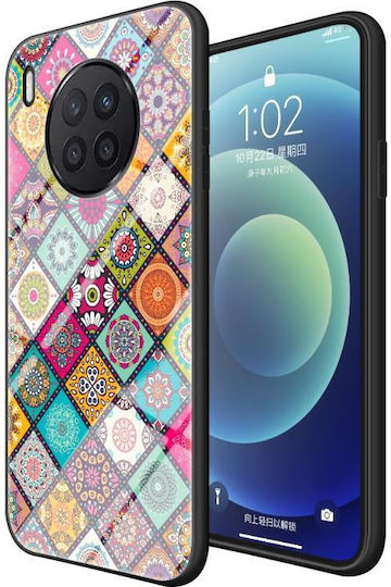 Painted Ethnic Pattern Back Cover Tempered Glass Silicone with Neck Strap Multicolour (Huawei Nova 8i)