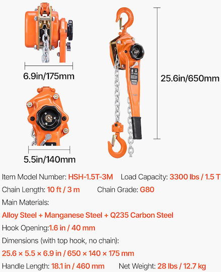 Vevor Lifting & Pulling Equipment for Weight Load up to 1.5t