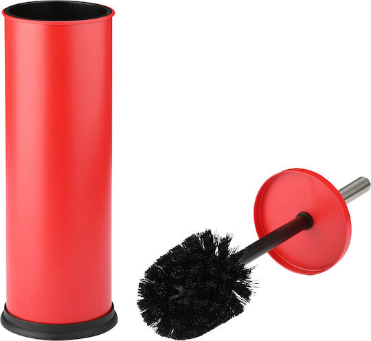 Homely Estia Toilet Brush Classic Metallic Plastic Container 23cm Matte Red