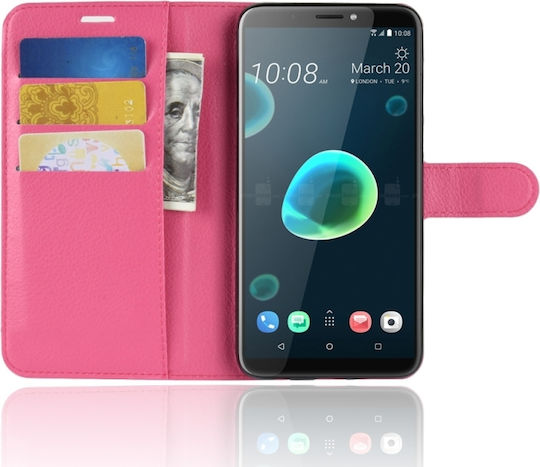 Leather Horizontal Flip Case Litchi Texture Htc Desire 12+ Wallet Stand And Card Slots Red Rose