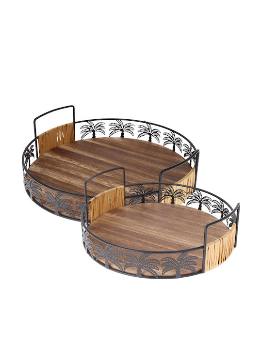 Excellent Houseware Lemnos Rotund Tavă de Servire cu Mânere în Culoare Maro 30cm 2buc