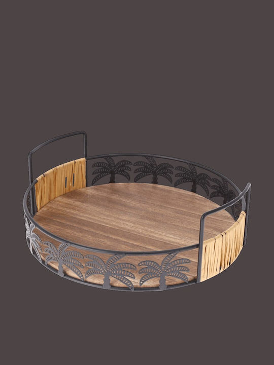 Excellent Houseware Lemnos Rotund Tavă de Servire cu Mânere în Culoare Maro 30cm 2buc