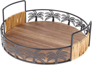 Excellent Houseware Lemnos Rotund Tavă de Servire cu Mânere în Culoare Maro 30cm 2buc