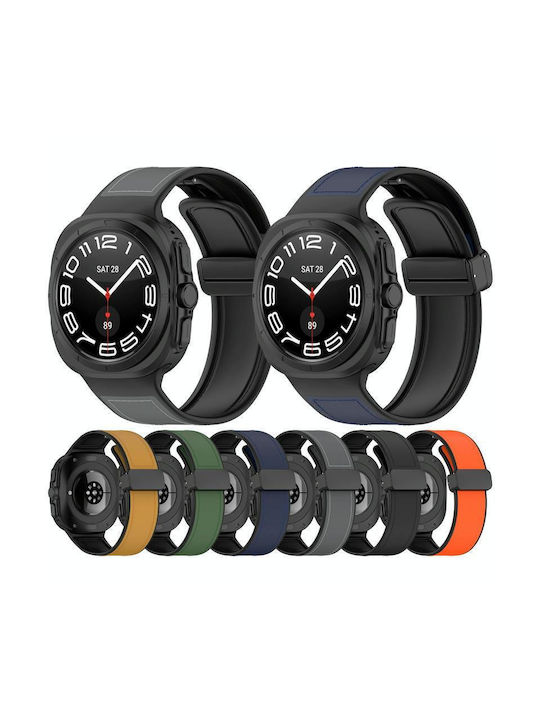Samsung Galaxy Watch 7 Ultra 47mm Magnetic Folding Buckle Leather Silicone Watch Strap Dark Blue