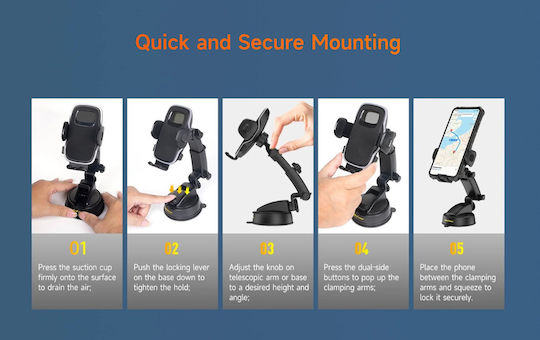 Ulefone Armor Mount Βάση Κινητού Αυτοκινήτου με Ρυθμιζόμενα Άγκιστρα Μαύρη
