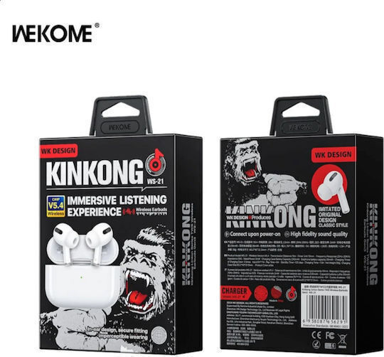 WK WS-21 In-ear Bluetooth Handsfree Ακουστικά με Θήκη Φόρτισης Λευκά