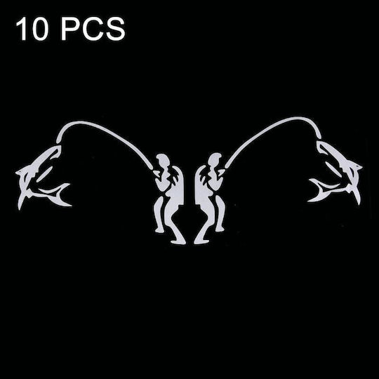 10 Pcs Double Funny Go Fishing Styling Reflective Car Sticker Size 25cm X 9.5cm Silver