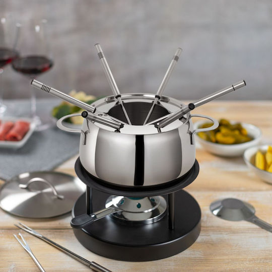 Kuhn Rikon Fondue-Topf mit Teelicht aus Rostfreiem Stahl Grau 15x15cm