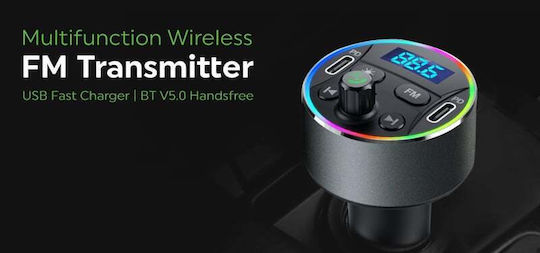 Powertech FM Transmitter Αυτοκινήτου με Bluetooth / Type-C