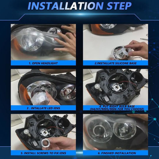 Roundς Waterproof Headlights Car LED with White Lighting 1pcs