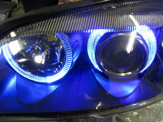 Front Angel Eyes Lights Peugeot 206 Black Without H7 Bulbs Set 2 Pieces