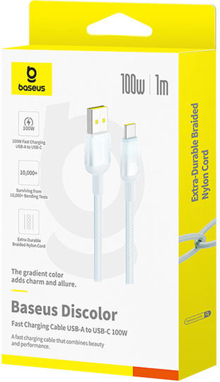 Baseus Cablu USB 2.0 Braided USB-C Masculin - USB-A 100W Albastru 1m E0420801