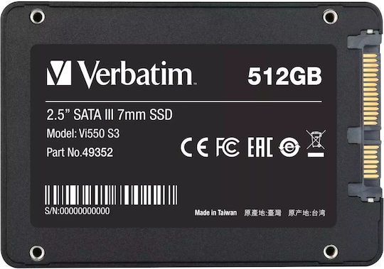 Verbatim Vi550 S3 SSD 512GB Type 2.5'' with SATA III Connection 49352