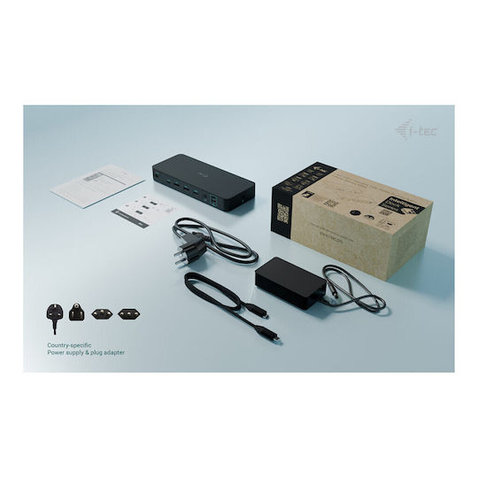 i-tec Display USB-C Docking Station με HDMI/DisplayPort 4K PD Ethernet και σύνδεση 3 Οθονών Μαύρο