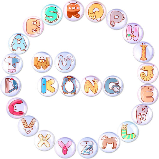Refrigerator Magnets Set 26 Pieces Round 30mm Letters Animal Theme