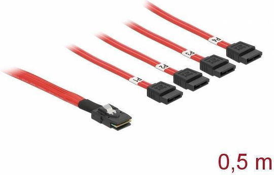 DeLock Mini SAS - 7-Pin SATA III Cable 50cm Κόκκινο (83057)