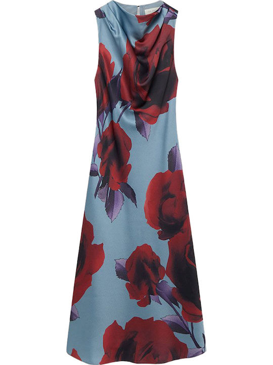 Summer Midi Dress for Wedding Christening Drape Satin Lt-Blue 282436-Lt-Blue