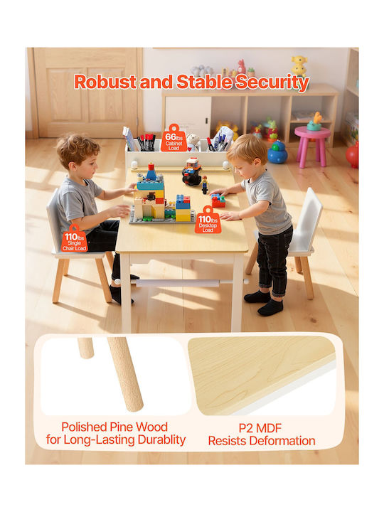 Kids Table and Chairs Set made of Wood White Vevor Kids Table and Chairs Set made of Wood White Vevor