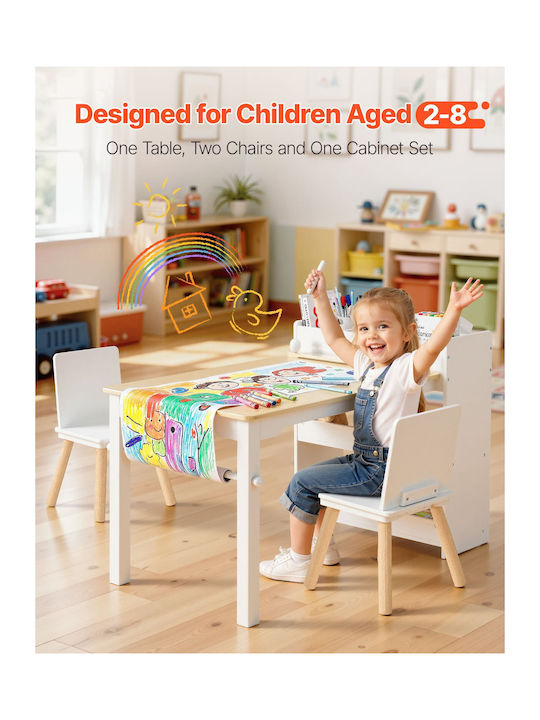 Kids Table and Chairs Set made of Wood White Vevor