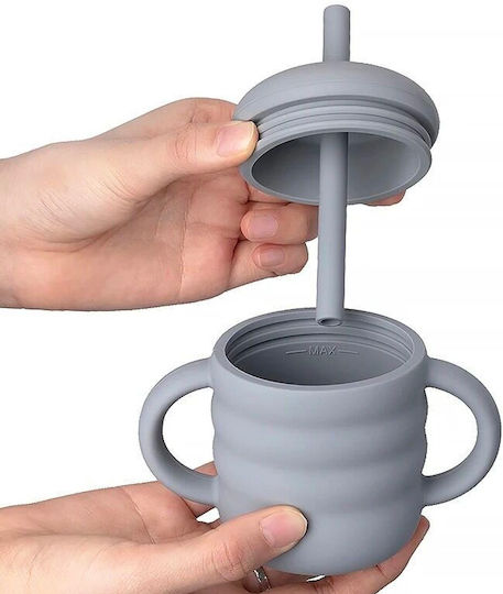 Loo Up Baby Cup with Handles and Straw made of Silicone Yellow 160ml