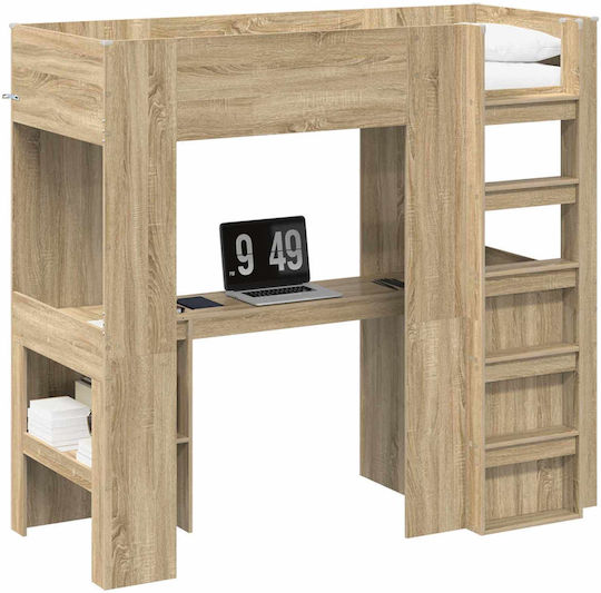 Kids Bed Bunk Single with Desk Beige for Mattress 100x200cm