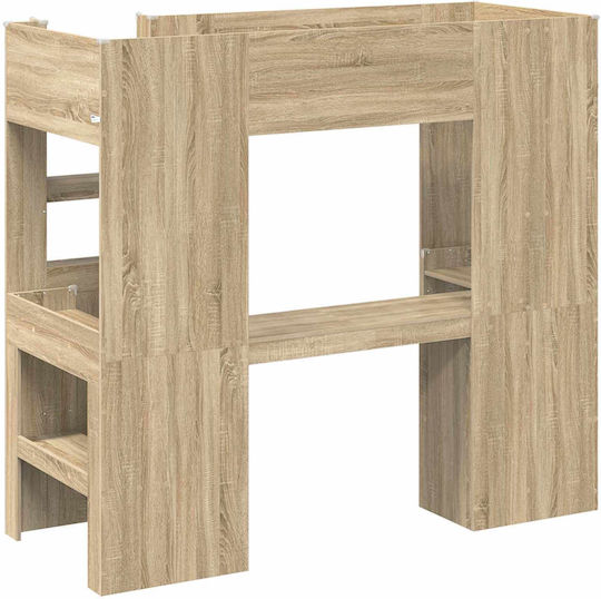 Kids Bed Bunk Single with Desk Beige for Mattress 100x200cm