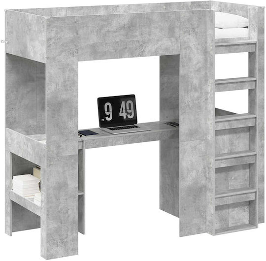Kids Bed Bunk Single with Desk Gray for Mattress 100x200cm