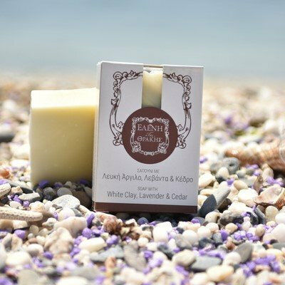 Eleni Tis THrakis Handgefertigte Seife mit Sheabutter Lavendel und Kokosnuss 120g