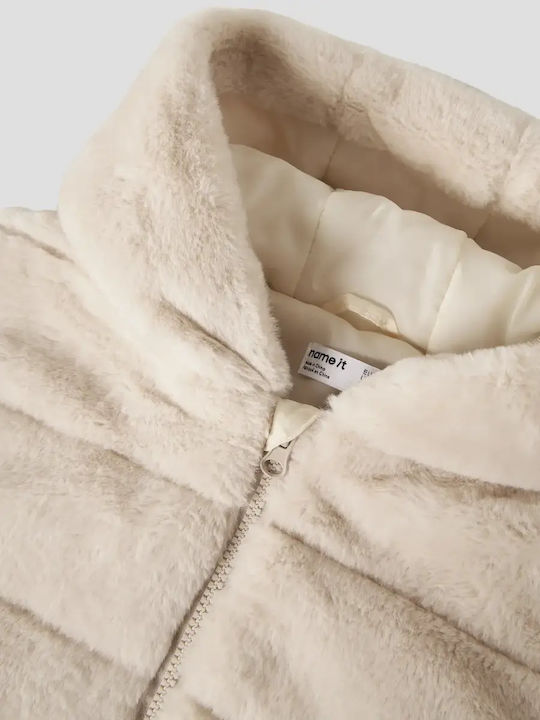 Kinderpelz mit Kapuze Beige