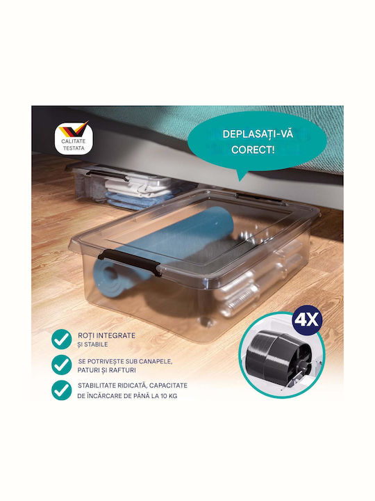 Deuba Plastic Cutie de Depozitare cu Roți și Capac Transparent 60x40x17cm 1buc